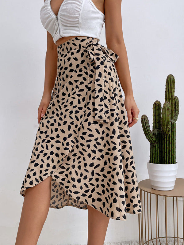 Women's Asymmetric Wrap Print Mid Length Skirt