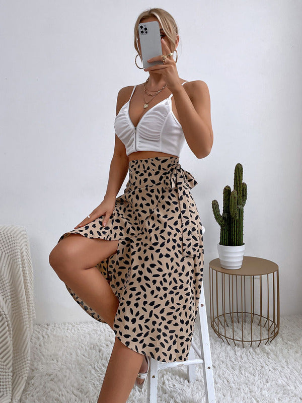 Women's Asymmetric Wrap Print Mid Length Skirt