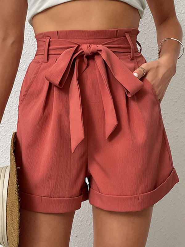 Women’s Solid Colour Tie Waist Shorts