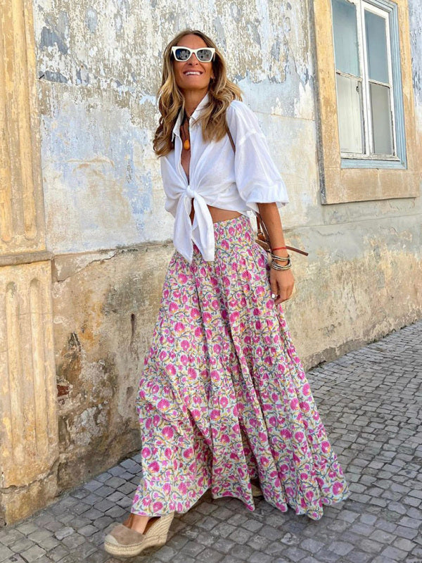 Women's Vibrant Print Flowy Maxi Skirt