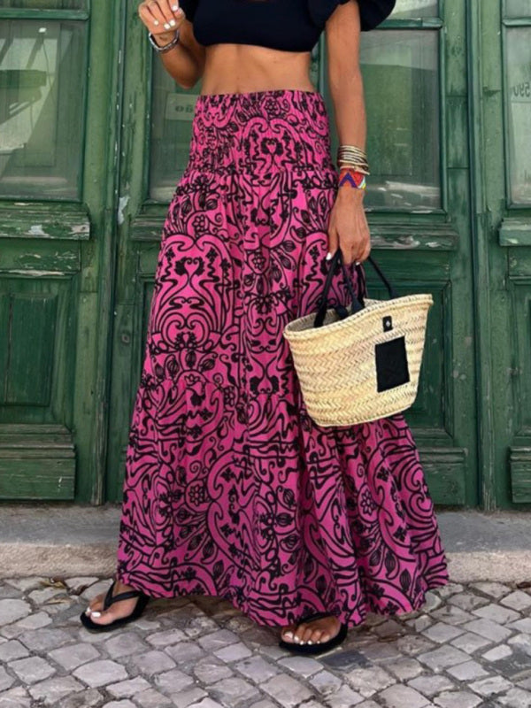 Women's Vibrant Print Flowy Maxi Skirt
