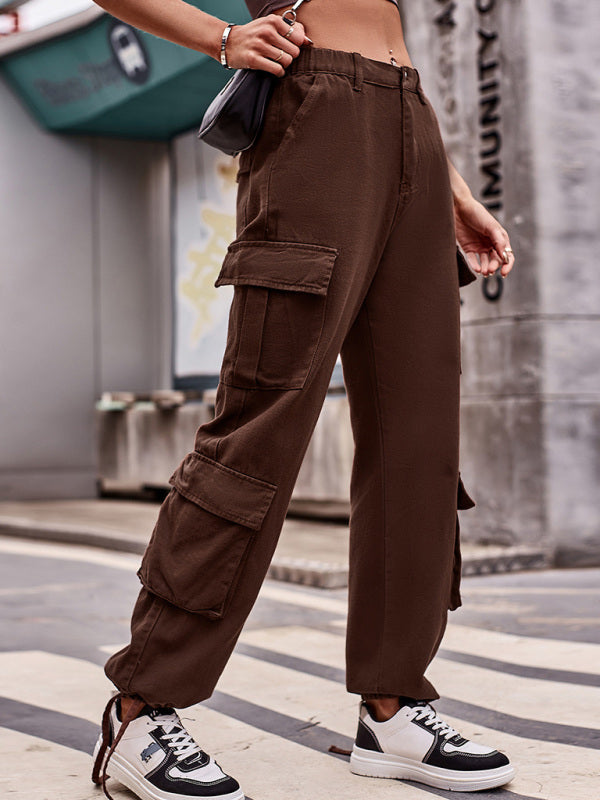 Women s Loose Fit Bottom Drawstring Cargo Trousers With Pockets Lotus Corner