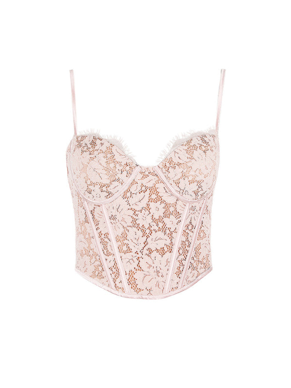 Women's Sexy Pink Lace Fishbone Lingerie Camisole