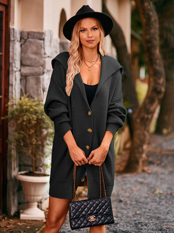 Women's Wide Lapel Mid Length Cardigan With Button Up Front And Pockets