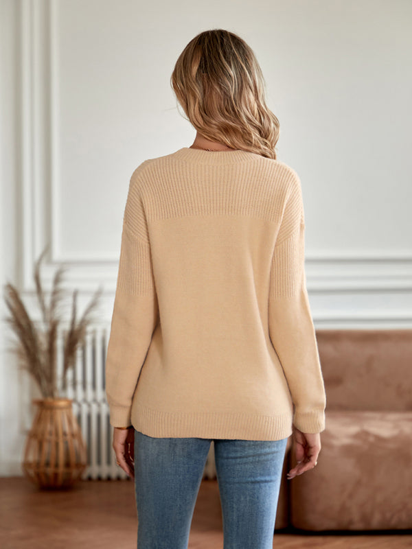 Women's Loose Fit Round Neck Solid Colour Jumper