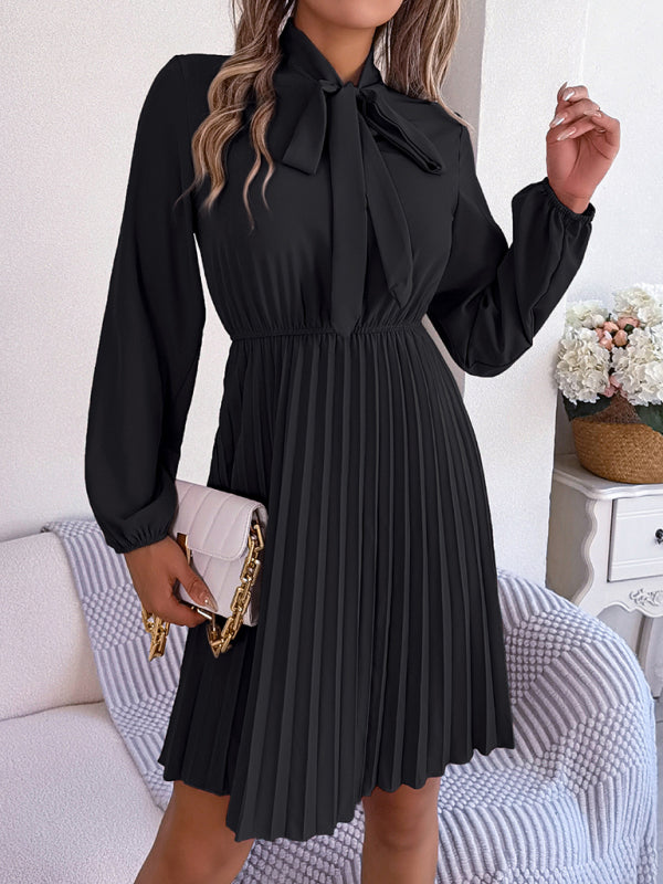 Black pleated dress with sale sleeves