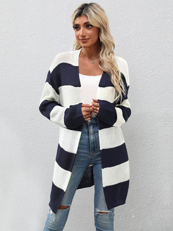 Striped open front cardigan sales