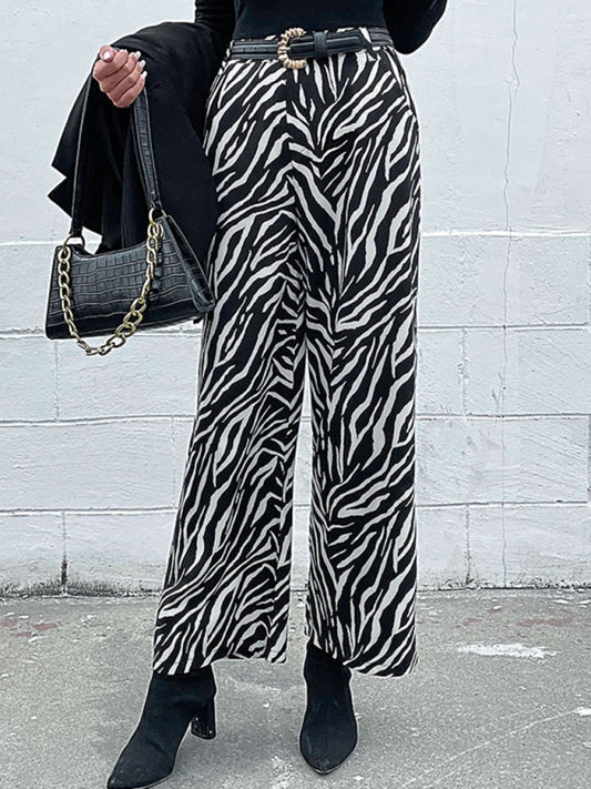 Women's Wide Leg Zebra Print Trousers