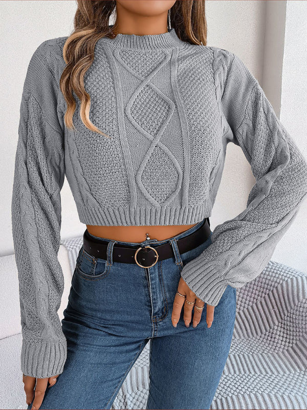Women's Twist Pattern Cropped Knitted Jumper