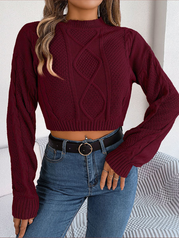 Women's Twist Pattern Cropped Knitted Jumper