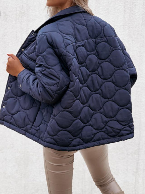 Women's Quilted Coat With Button Fastening And Front Pockets