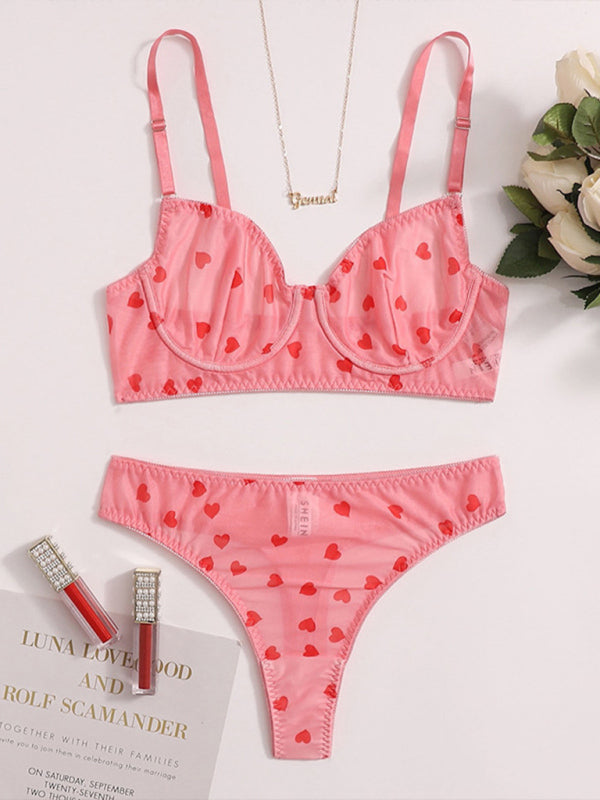 Women's Sexy Lingerie Set Cut Out Heart Two Piece Bra and Panty Set  Christmas Shirt Couples