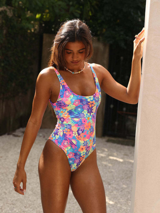 Women's Vibrant Retro Backless Swimsuit