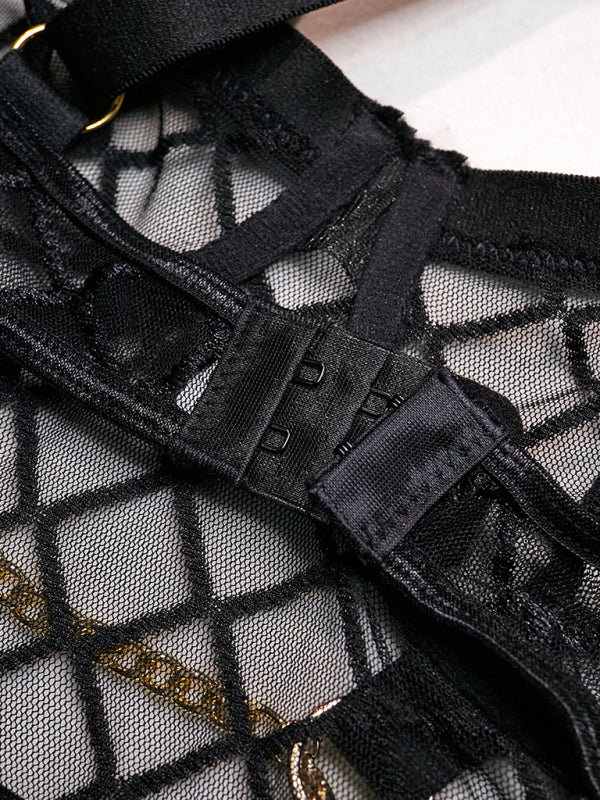 Women's Sexy Diamond Design Lingerie Bodysuit With Chain Detailing