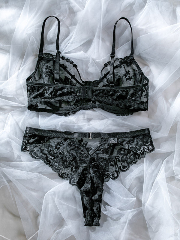 Women s Sexy Flower Embroidered Lace Bra And Pants Set Lotus Corner