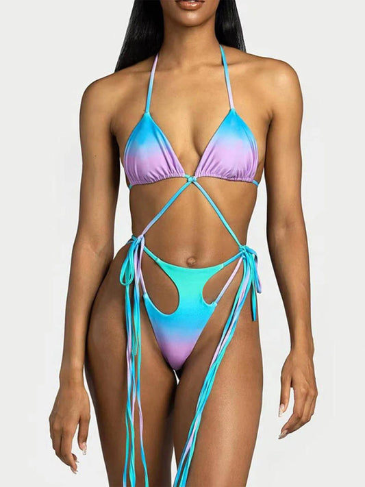 Women's Gradient Strappy Cut Out Minimal Swimsuit