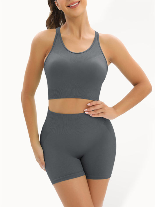 Women's Seamless Activewear High Waist Shorts And Crop Vest Gym Set