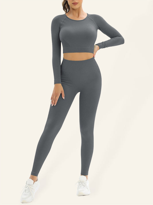 Women's Seamless Two Piece Activewear Set Including Long Sleeve Crop Top And Leggings