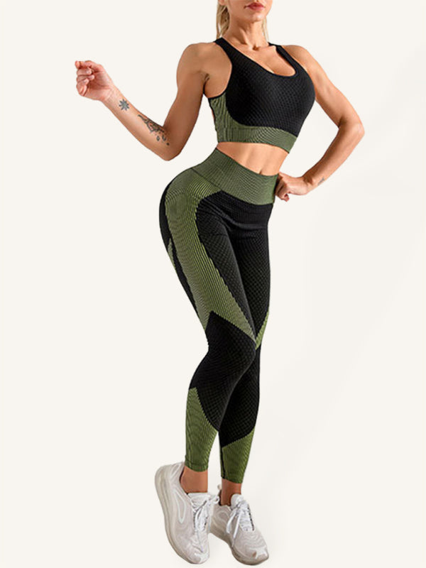 Women's Colour Block Activewear Gym Set Including Crop Vest And
