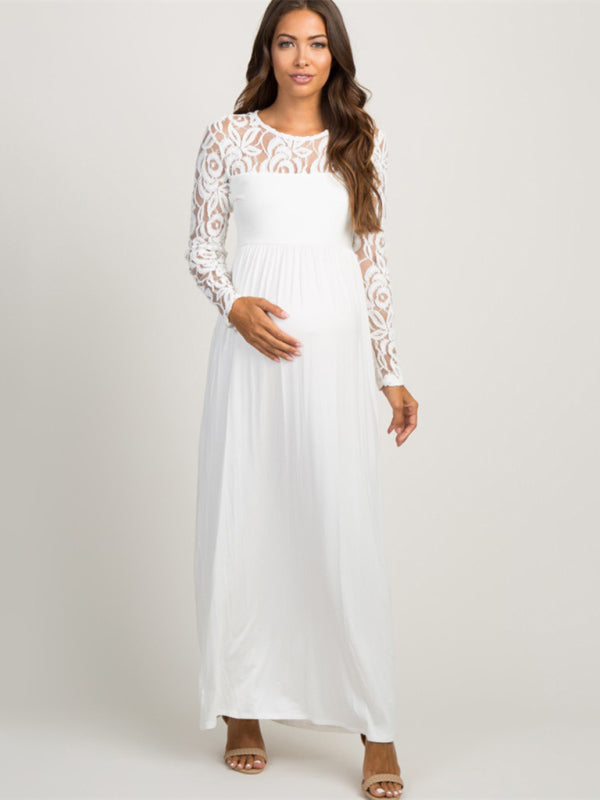Women’s Maternity Lace Adorned Long Sleeved Maxi Dress
