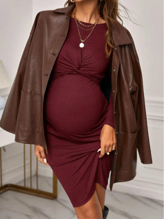 Women’s Maternity Long Sleeve Twist Front Dress